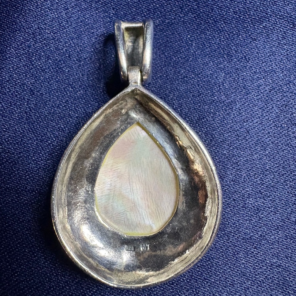 Pendant*Mother of Pearl & Rose Quartz 925 Sterling Silver Marcasite - Picture 4 of 8